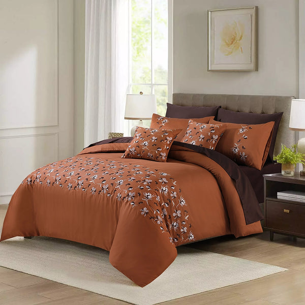 Rustic Bloom Embroidered Duvet Cover Set