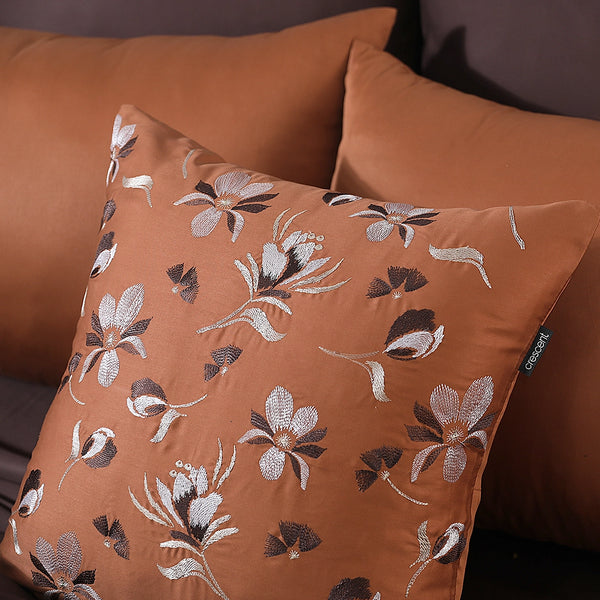 Rustic Bloom Embroidered Cushion Cover Pair