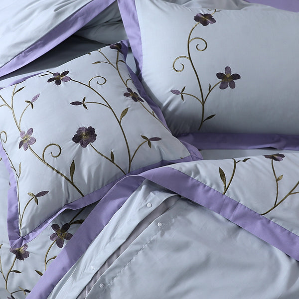 Lavender Bloom Embroidered  Cushion Cover Pair
