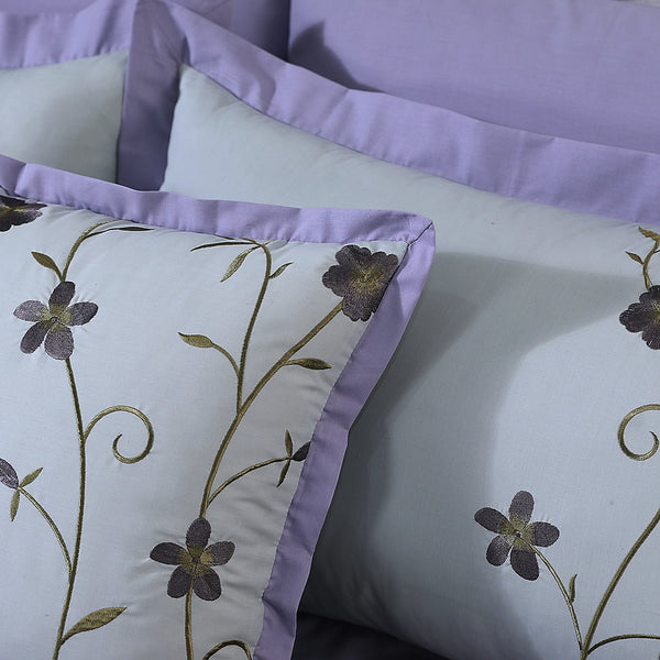 Lavender Bloom Embroidered  Cushion Cover Pair