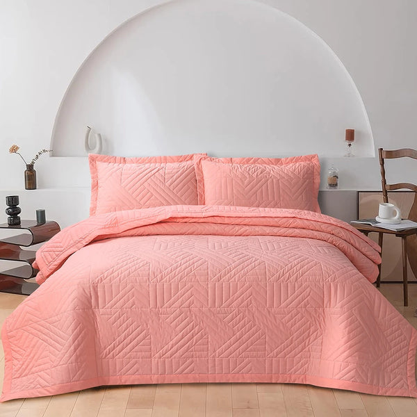 Peach Bloom Quilted Bedspread Set