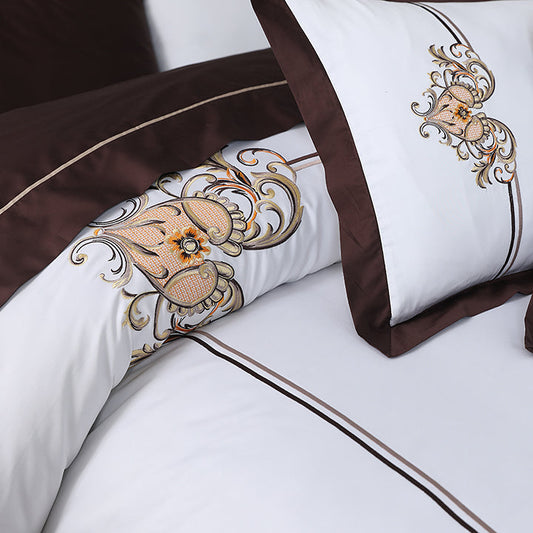 Baroque White Embroidered Quilt Cover Set