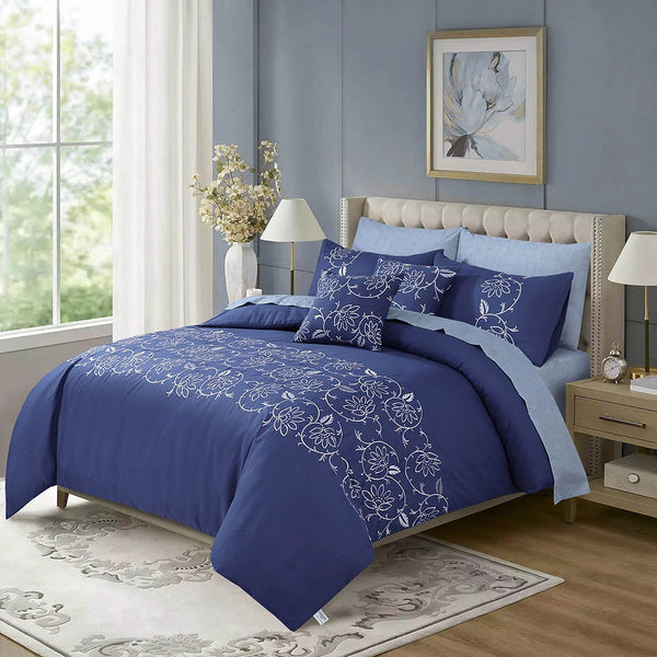 Midnight Bloom Embroidered Duvet Cover Set