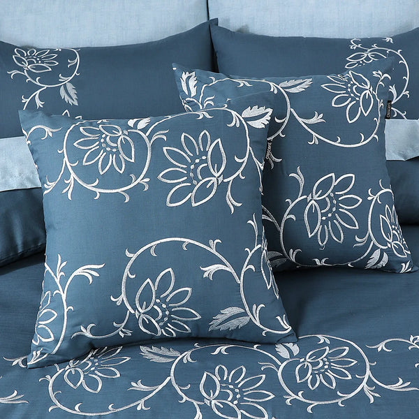 Midnight Bloom Embroidered Cushion Cover Pair