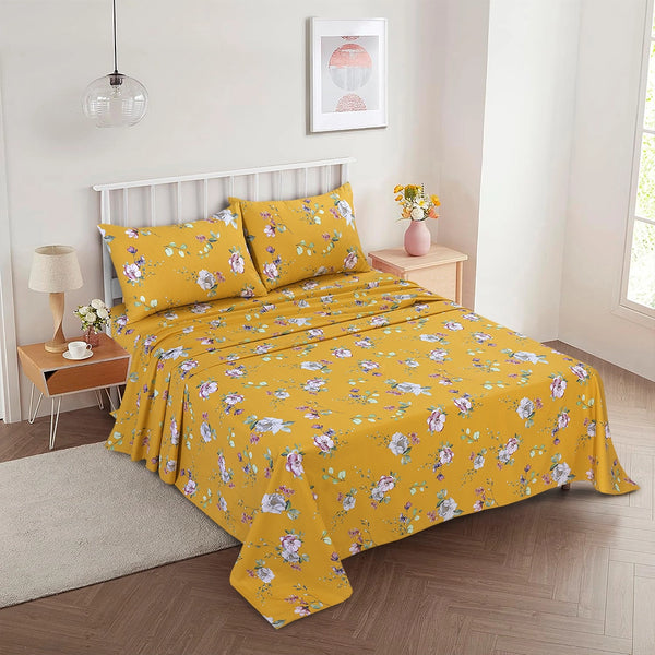 Floral Harmony Mustard Printed Sheet Set