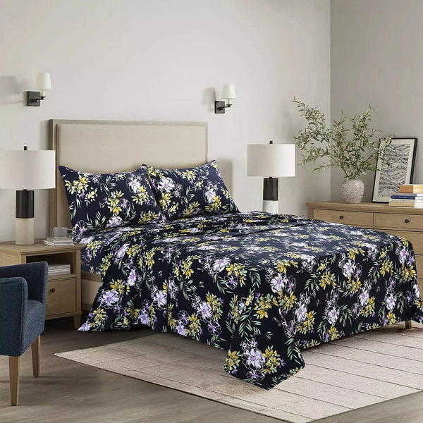 Noir Floral Elegance Printed Sheet Set