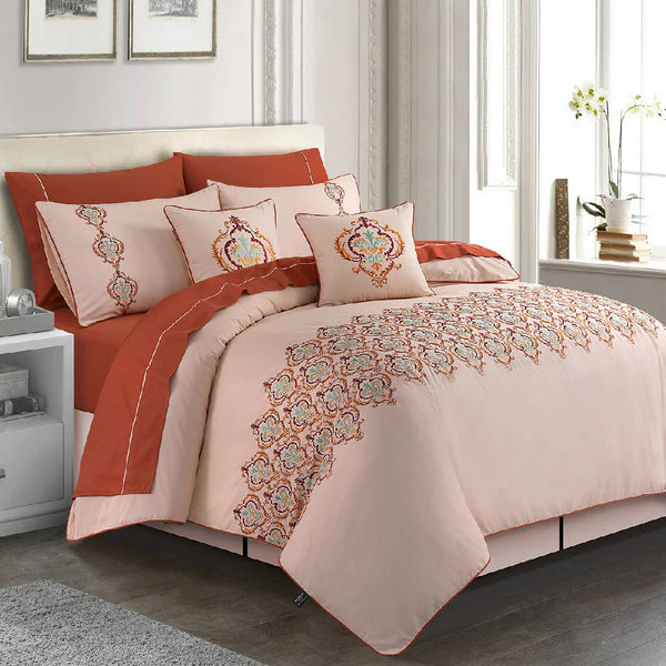 Apricot Embroidered Quilt Cover Set