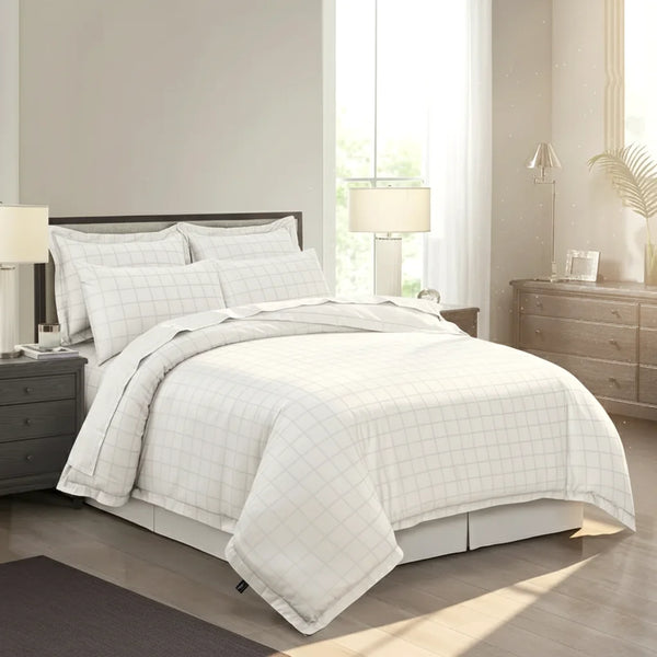 White Grid Duvet Cover Set