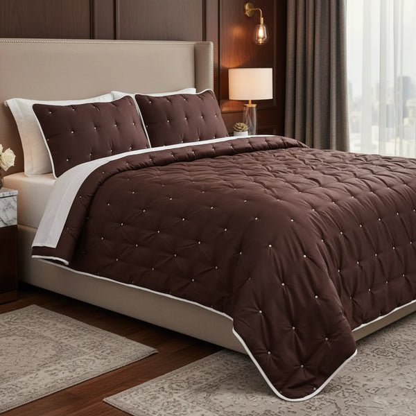 Brown T-500 Quilted Bedspread Set