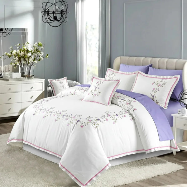 White Garden Embroidered Quilt Cover Set