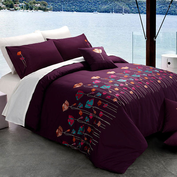 Poppy Flowers Embroidered Quilt Cover Set