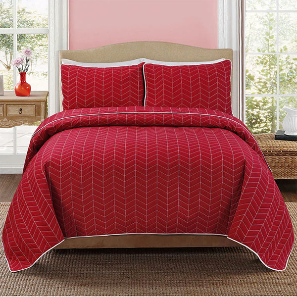 Red Zig Zag Bedspread Set