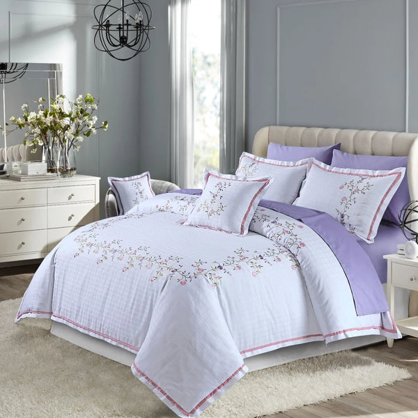 Lavender Grace Embroidered Quilt Cover Set