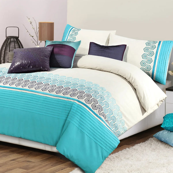 Aster Blue Embroidered Duvet Cover Set