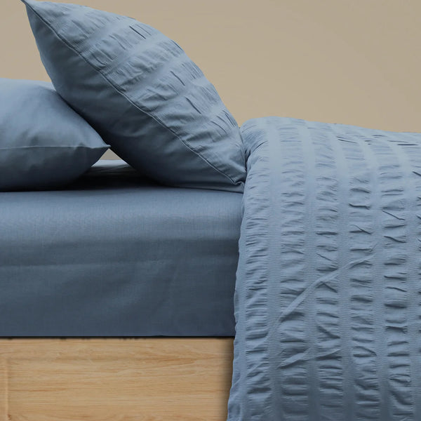 Stone Blue Luxe Seersucker Quilt Cover Set