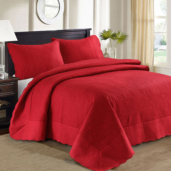 Red Damask Bedspread Set