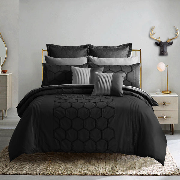 Reflection Embellished Quilt Cover Set - Black