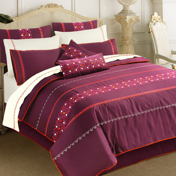 Almas Plum Embroidered Quilt Cover Set