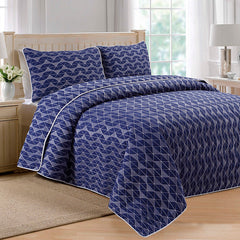 Blue Geometric Bed Spread Set