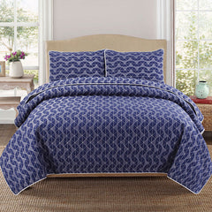 Blue Geometric Bed Spread Set